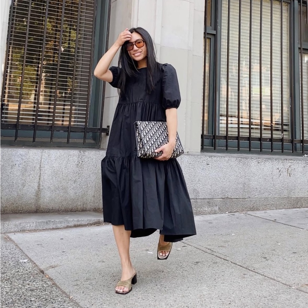 Aritzia Wilfred Midi Puff Sleeve Tiered Dress